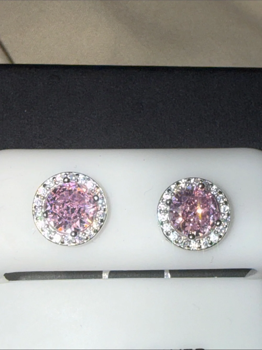 GRA CERTIFIED MOISSANITE DIAMOND & Pink Gemstone Halo Stud Earrings NEW GORGEOUS